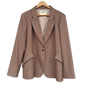 L'Agence Chamberlain Houndstooth Blazer Jacket Tan Brown Red Size 16